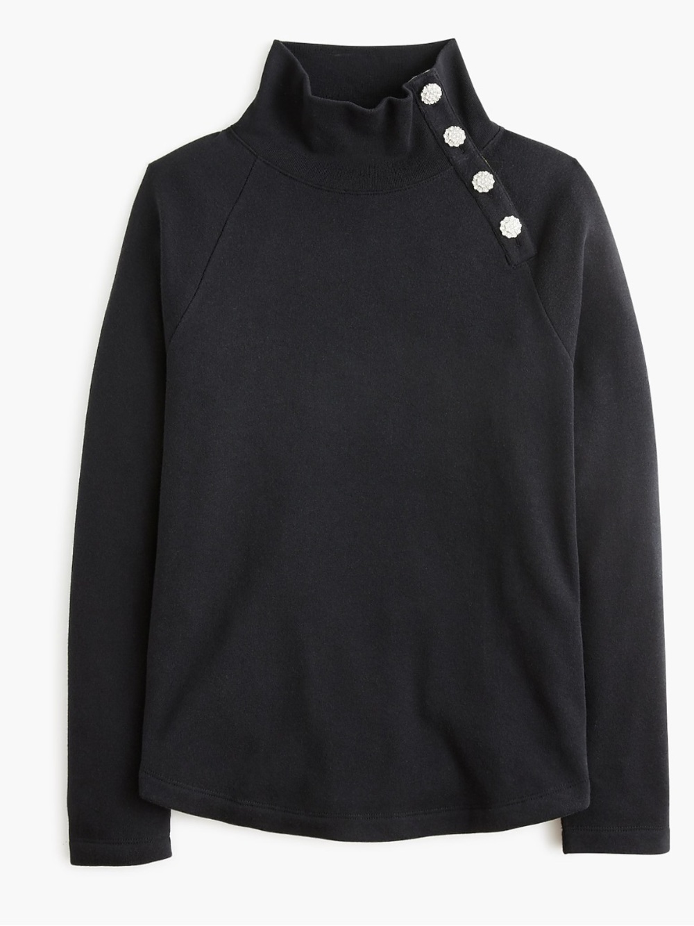 J. Crew Factory Black Jewel-Button Mockneck Pullover Top Cotton
